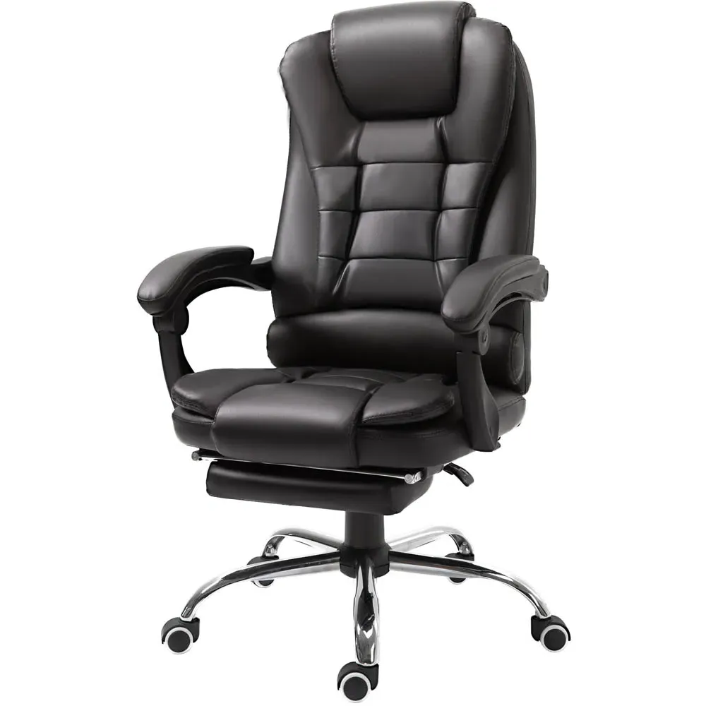 High Back Executive Office Chair with Footrest - Brown, PU Leather