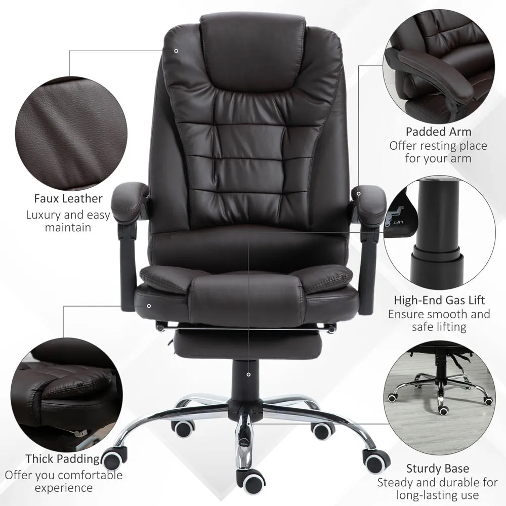 High Back Executive Office Chair with Footrest - Brown, PU Leather