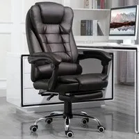 High Back Executive Office Chair with Footrest - Brown, PU Leather