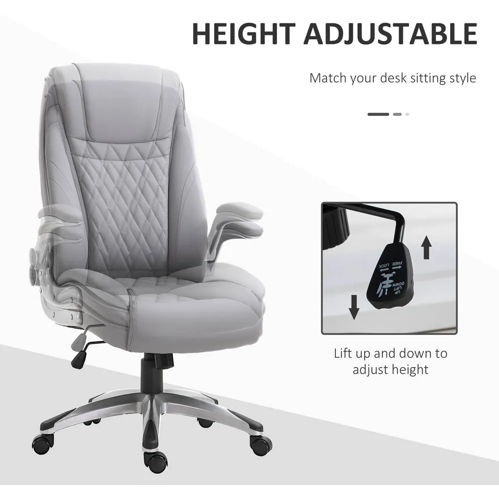 High Back Executive Office Chair with Headrest - Grey, PU Leather