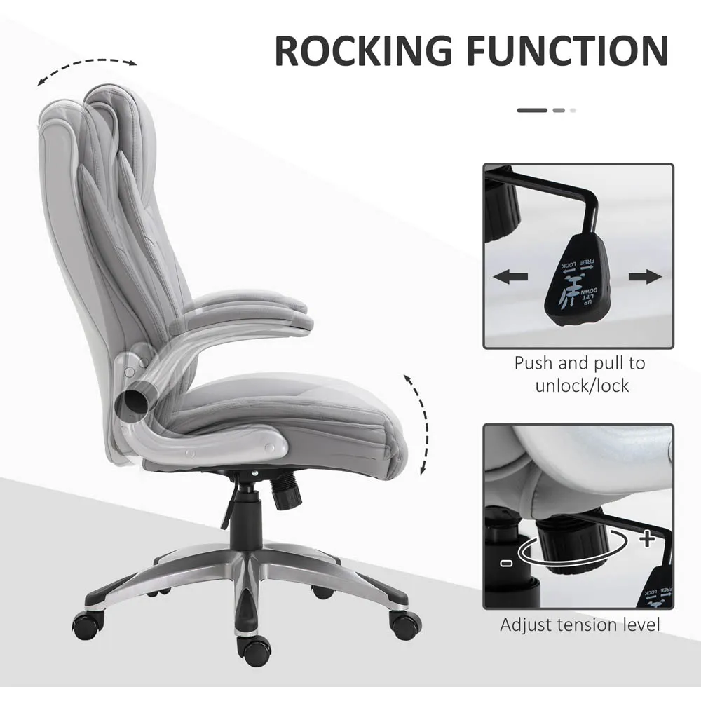 High Back Executive Office Chair with Headrest - Grey, PU Leather