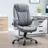High Back Executive Office Chair with Headrest - Grey, PU Leather