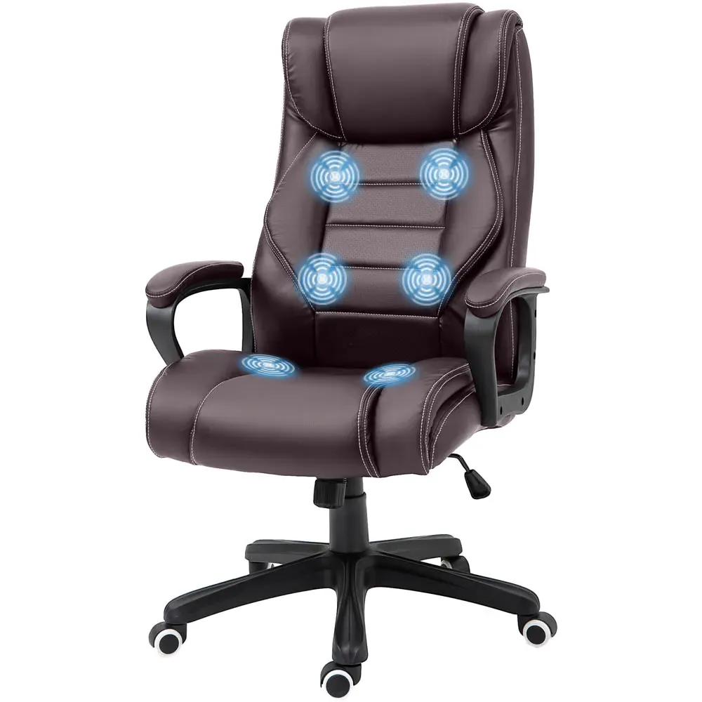 High Back Executive Office Chair with Massage - Brown, PU Leather