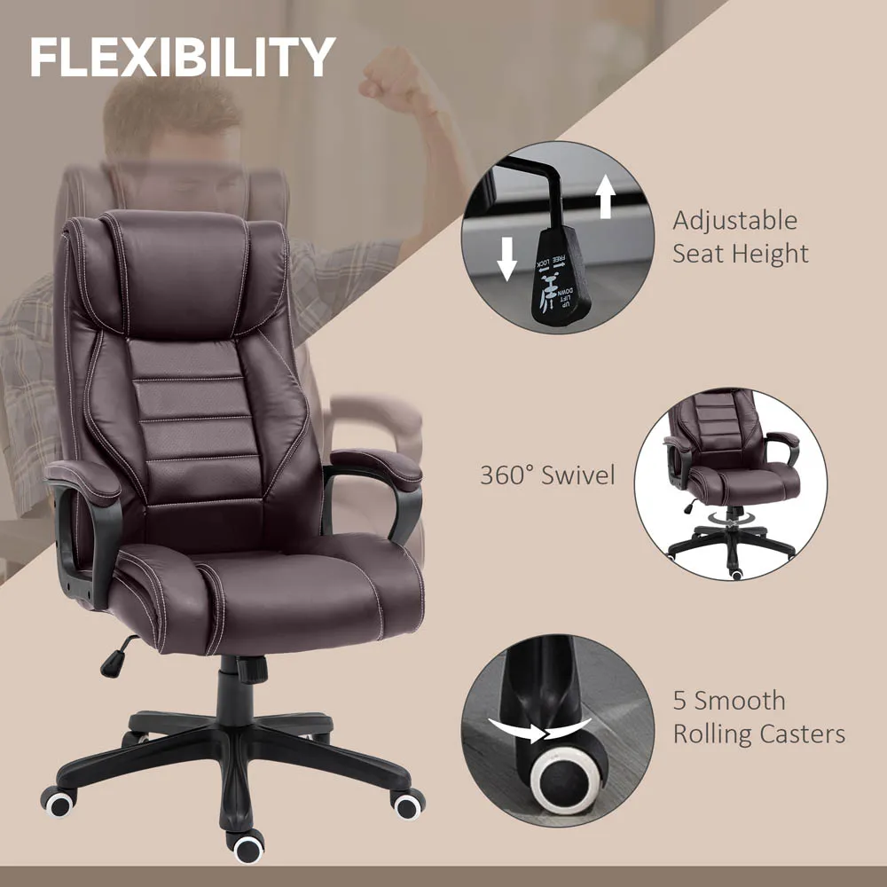 High Back Executive Office Chair with Massage - Brown, PU Leather