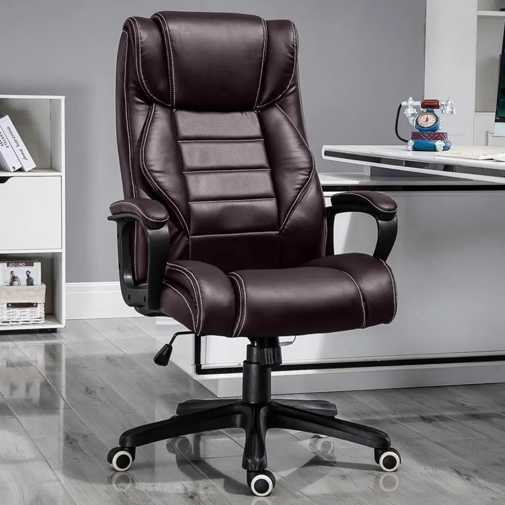 High Back Executive Office Chair with Massage - Brown, PU Leather