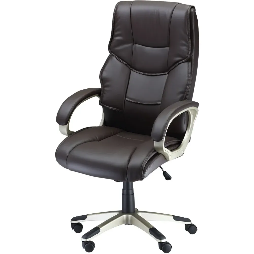 High Back Office Chair with Armrests - Brown, Faux Leather
