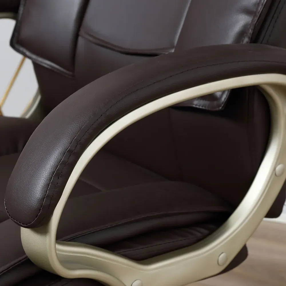 High Back Office Chair with Armrests - Brown, Faux Leather
