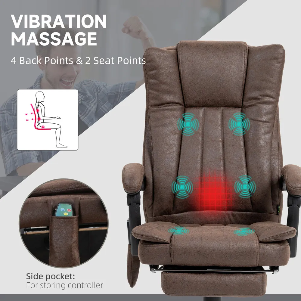 High Back Office Chair with Massage and Heat - Brown, Microfibre