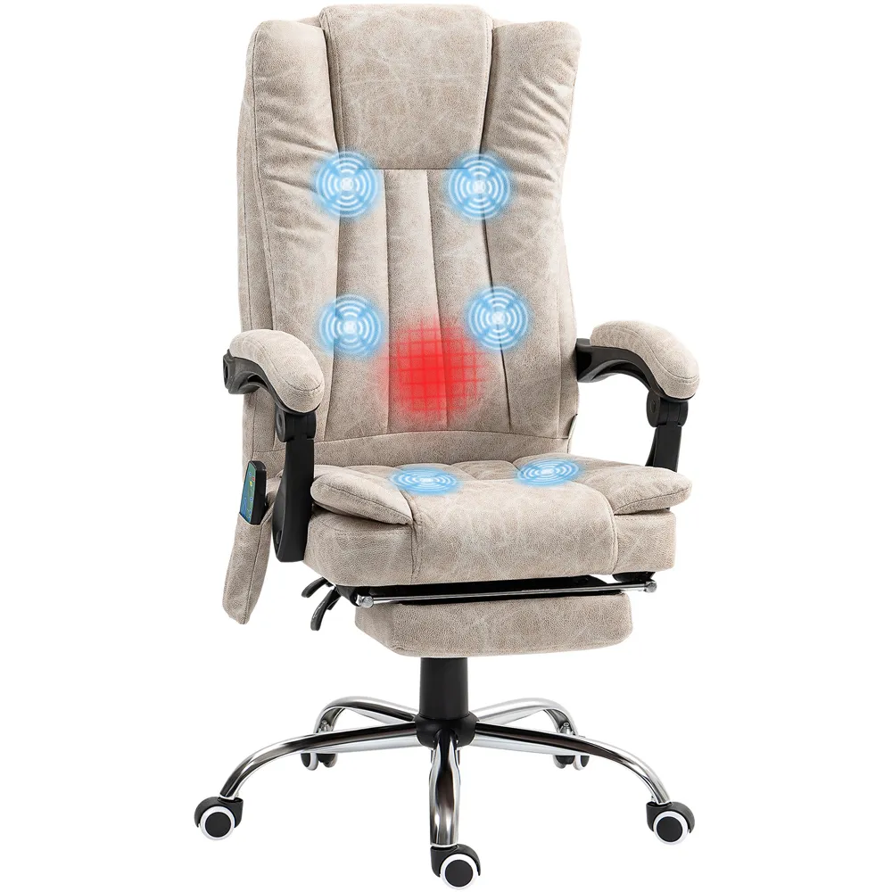 High Back Office Chair with Massage and Heat - Cream, Microfibre