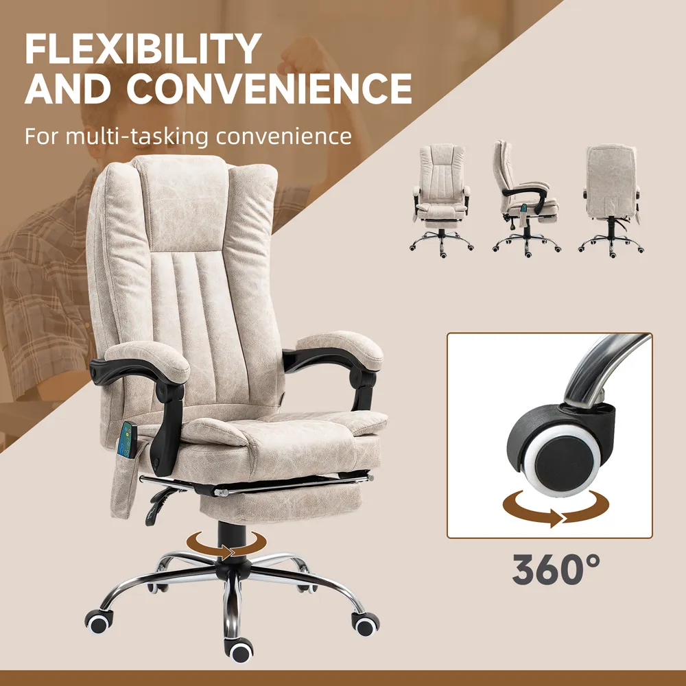 High Back Office Chair with Massage and Heat - Cream, Microfibre