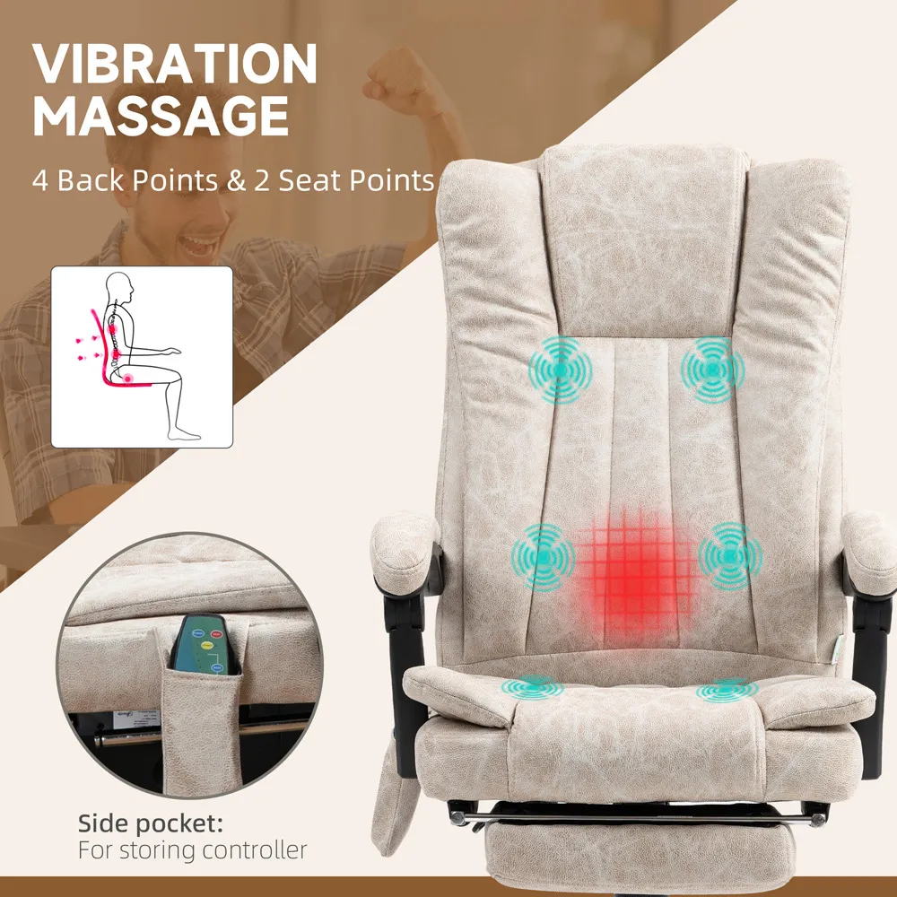 High Back Office Chair with Massage and Heat - Cream, Microfibre