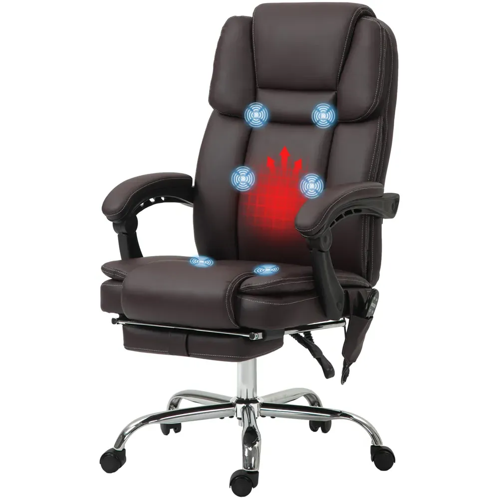 High Back Reclining Massage Office Chair - Brown, PU Leather