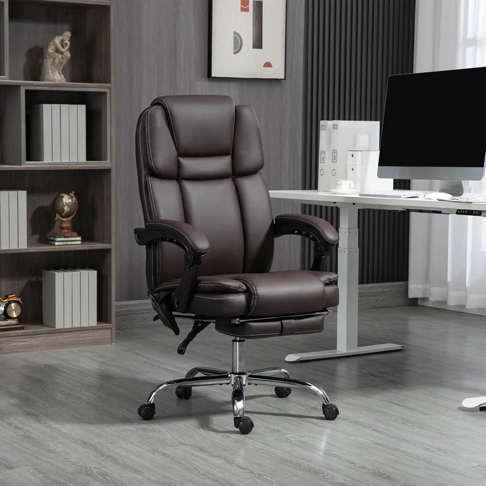 High Back Reclining Massage Office Chair - Brown, PU Leather