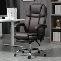 High Back Reclining Massage Office Chair - Brown, PU Leather