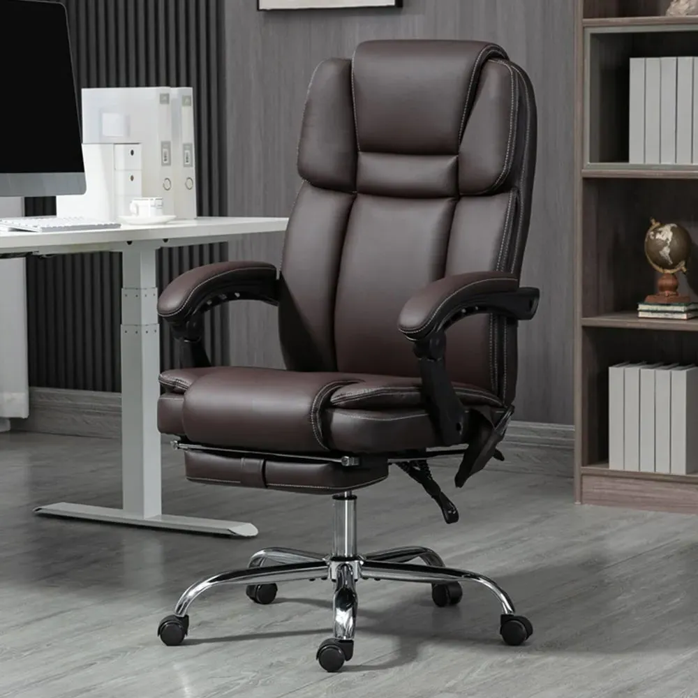 High Back Reclining Massage Office Chair - Brown, PU Leather