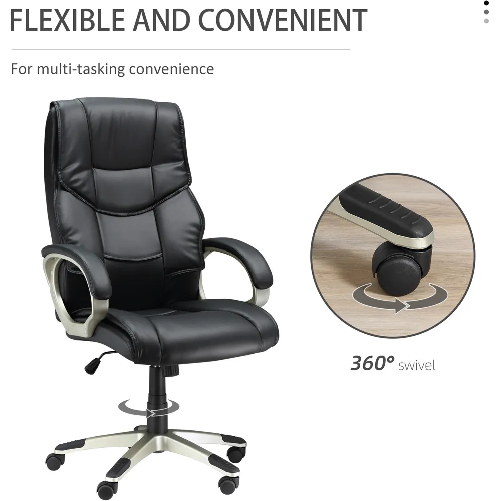 High Back Swivel Office Chair - Black, Faux Leather