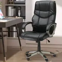 High Back Swivel Office Chair - Black, Faux Leather