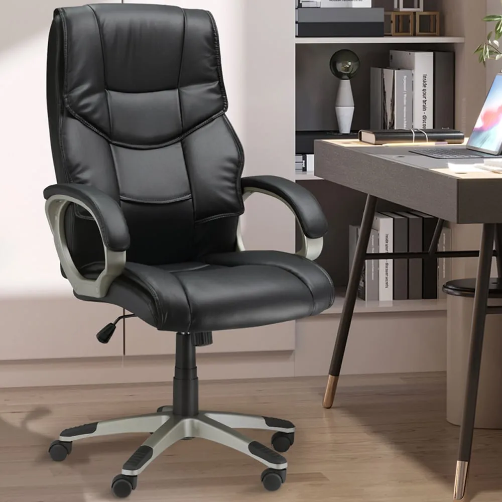 High Back Swivel Office Chair - Black, Faux Leather image