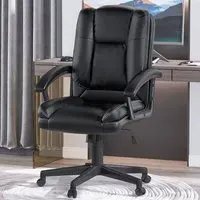High Back Swivel Office Chair - Black, PU Leather
