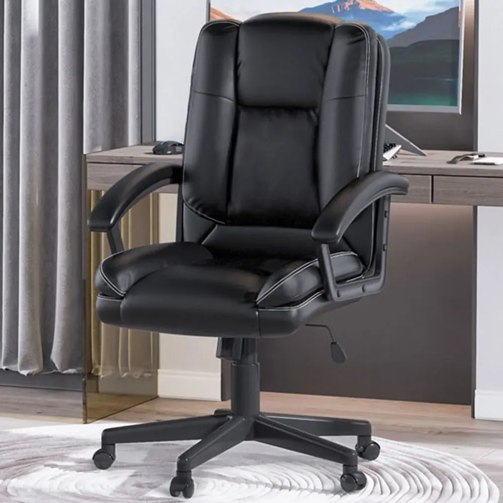 High Back Swivel Office Chair - Black, PU Leather