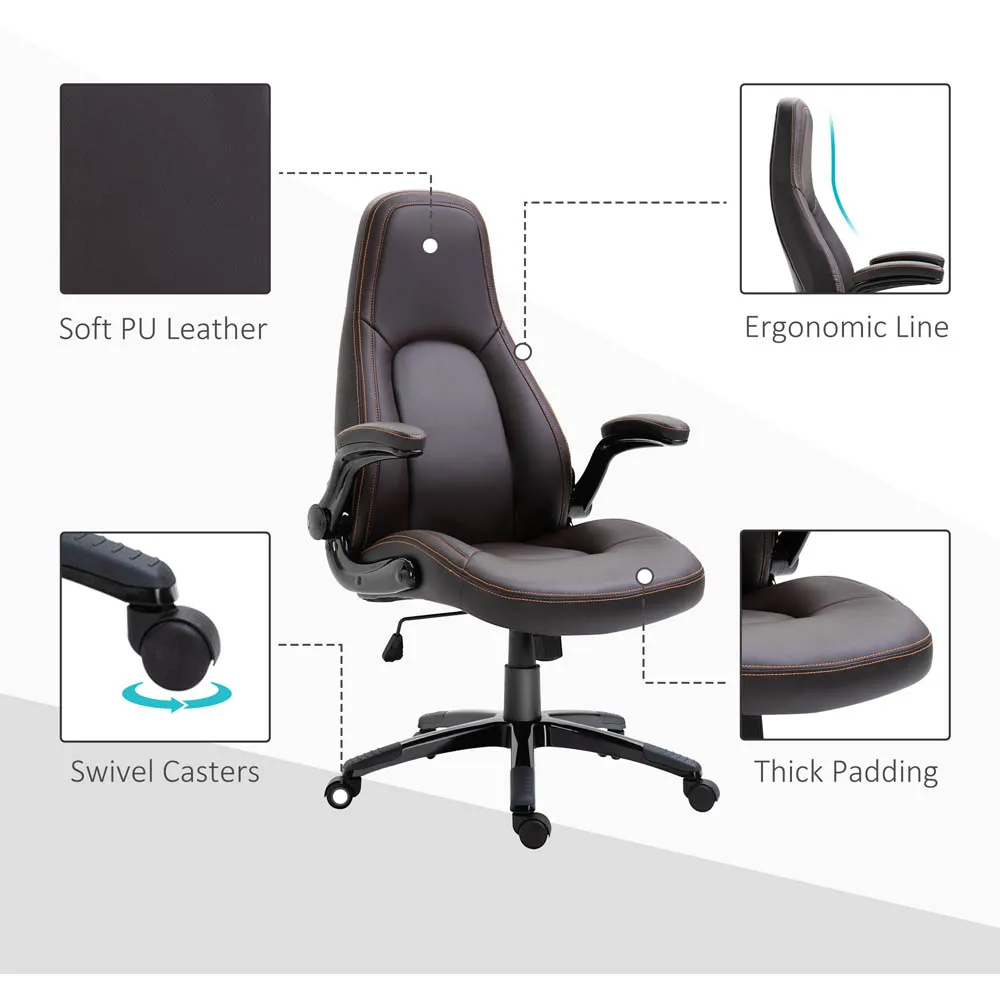 High Back Swivel Office Chair - Brown, PU Leather