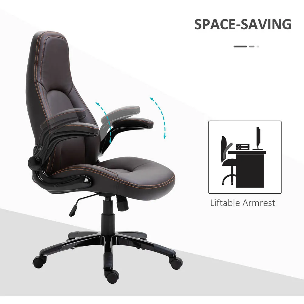 High Back Swivel Office Chair - Brown, PU Leather