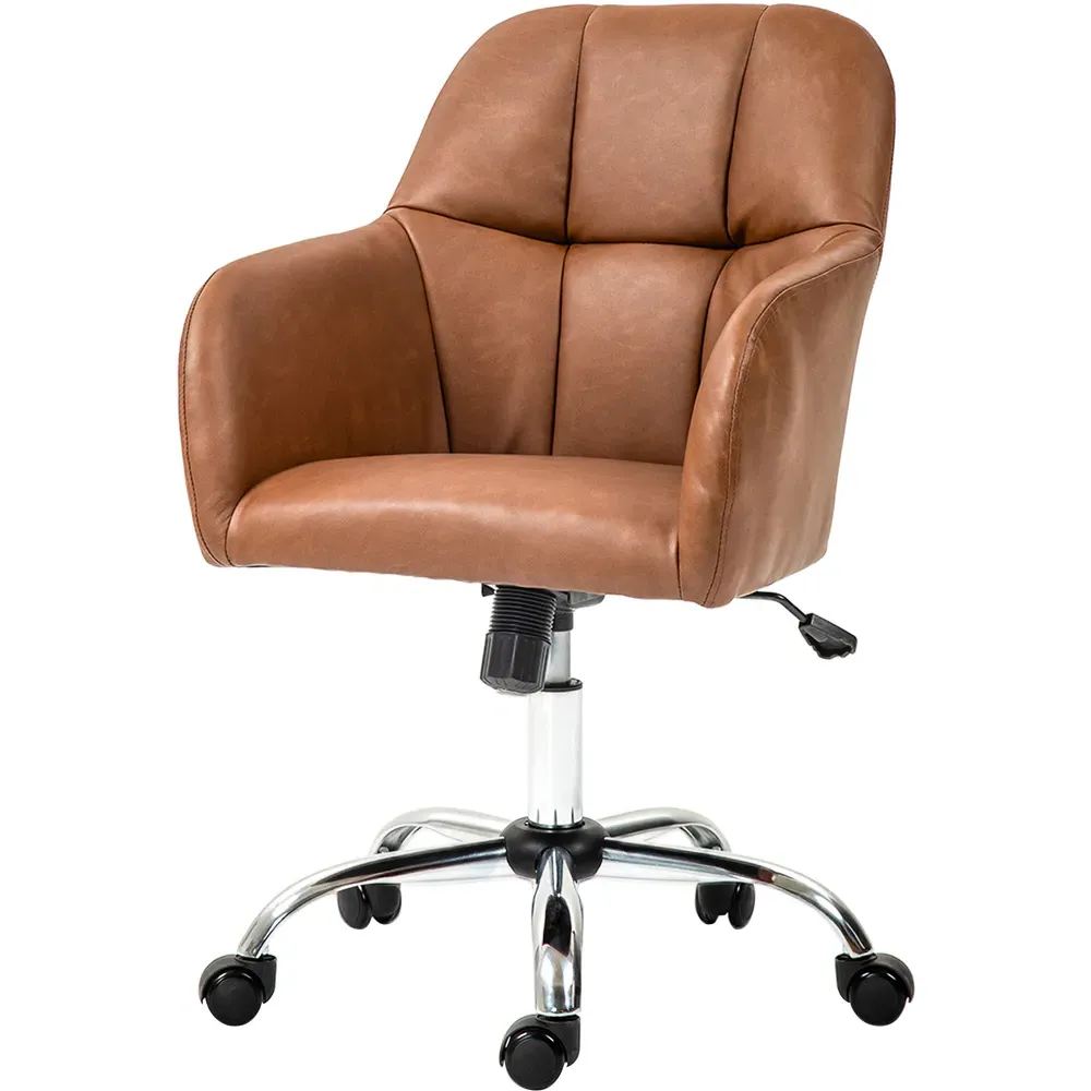 High Back Swivel Office Chair - Brown, PU Leather