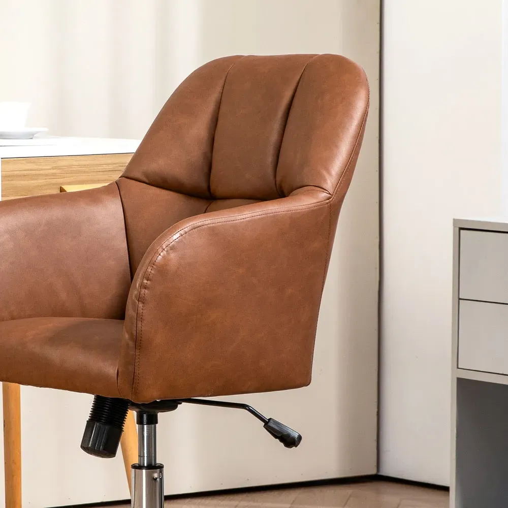 High Back Swivel Office Chair - Brown, PU Leather