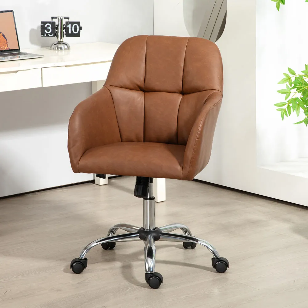 High Back Swivel Office Chair - Brown, PU Leather