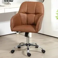 High Back Swivel Office Chair - Brown, PU Leather