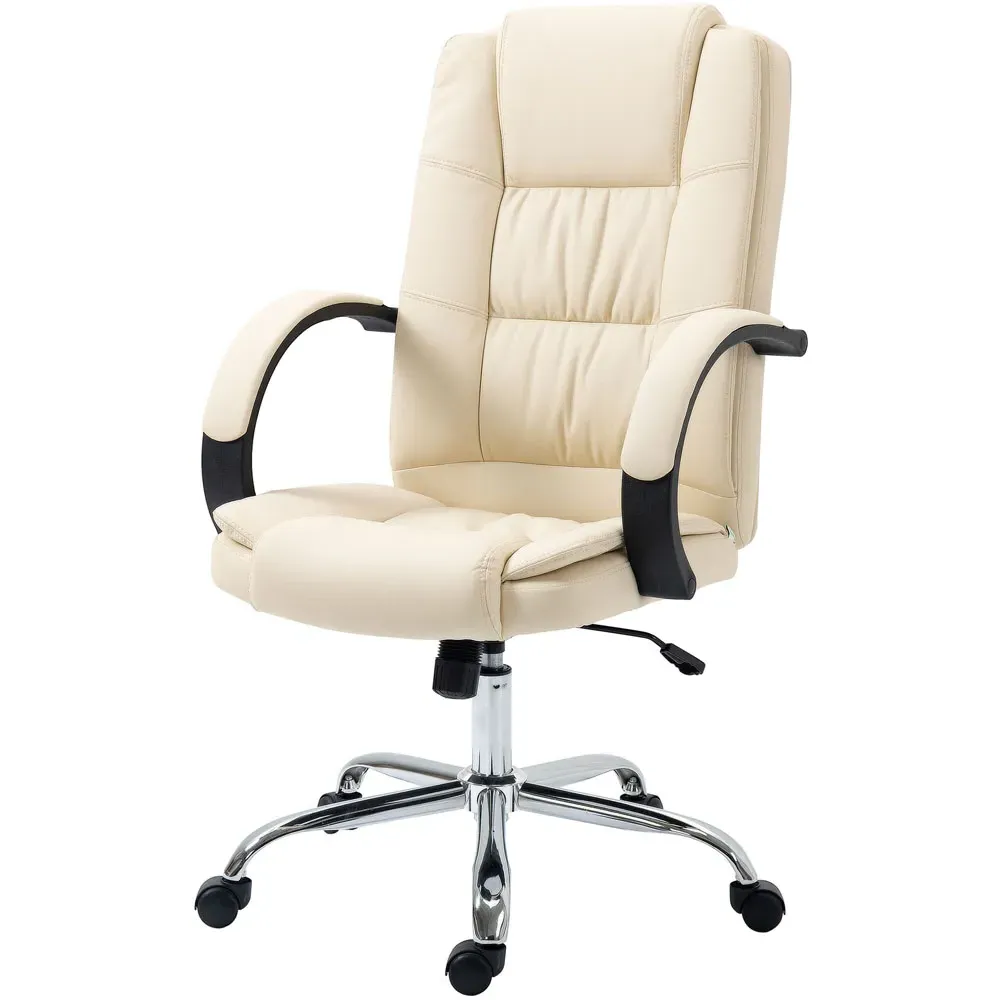 High Back Swivel Office Chair - Cream, PU Leather