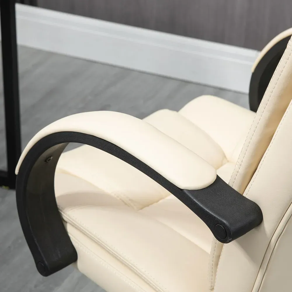 High Back Swivel Office Chair - Cream, PU Leather