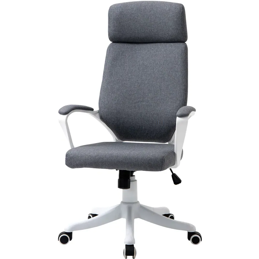 High Back Swivel Office Chair - Grey, Linen Feel Fabric