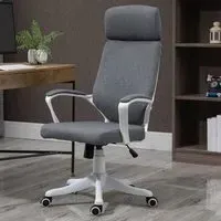 High Back Swivel Office Chair - Grey, Linen Feel Fabric