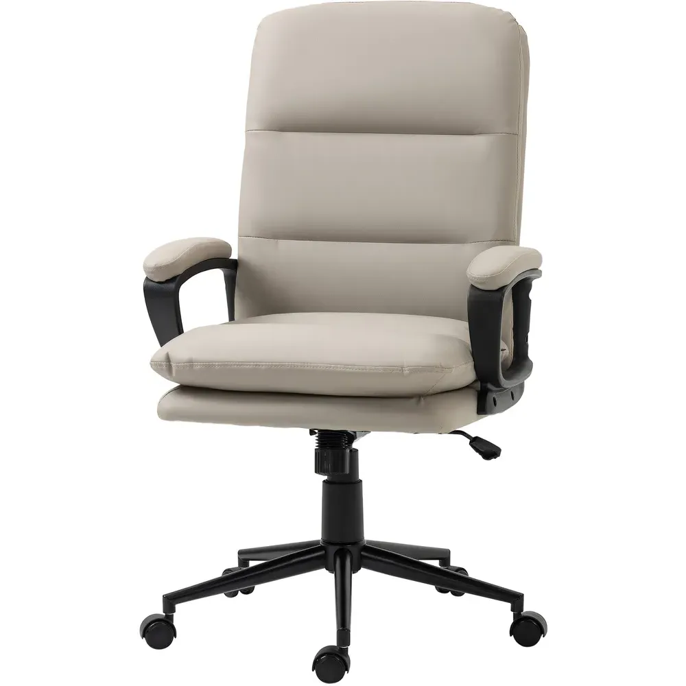 High Back Swivel Office Chair - Grey, PU Leather