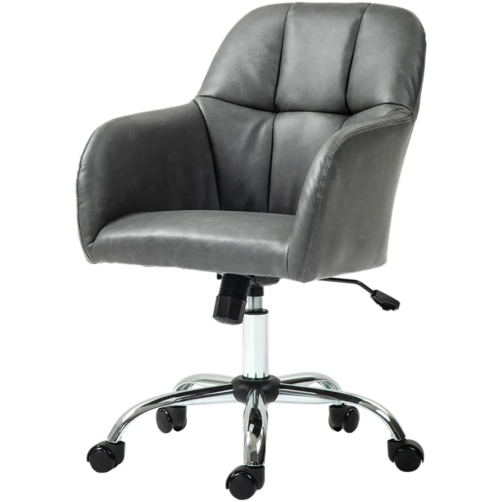 High Back Swivel Office Chair - Grey, PU Leather
