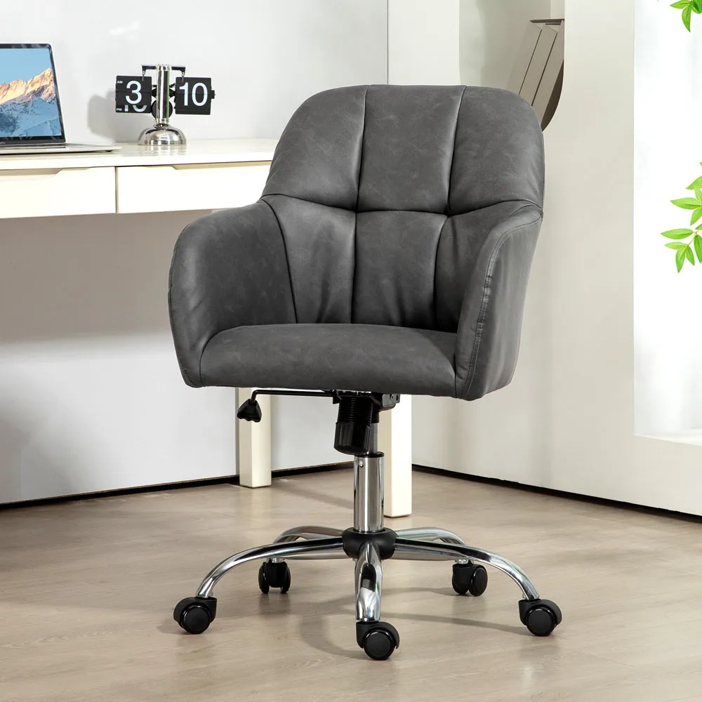 High Back Swivel Office Chair - Grey, PU Leather