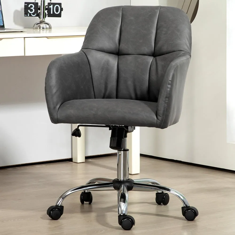 High Back Swivel Office Chair - Grey, PU Leather