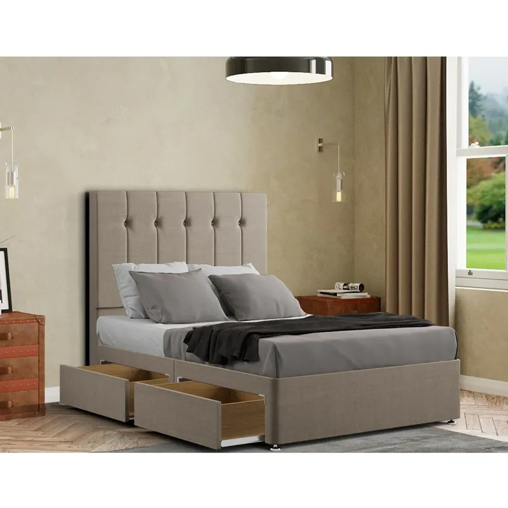 Highland Double Divan Bed with Storage - Beige, Linen
