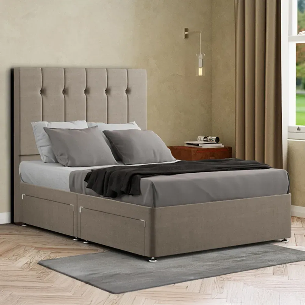 Highland Double Divan Bed with Storage - Beige, Linen