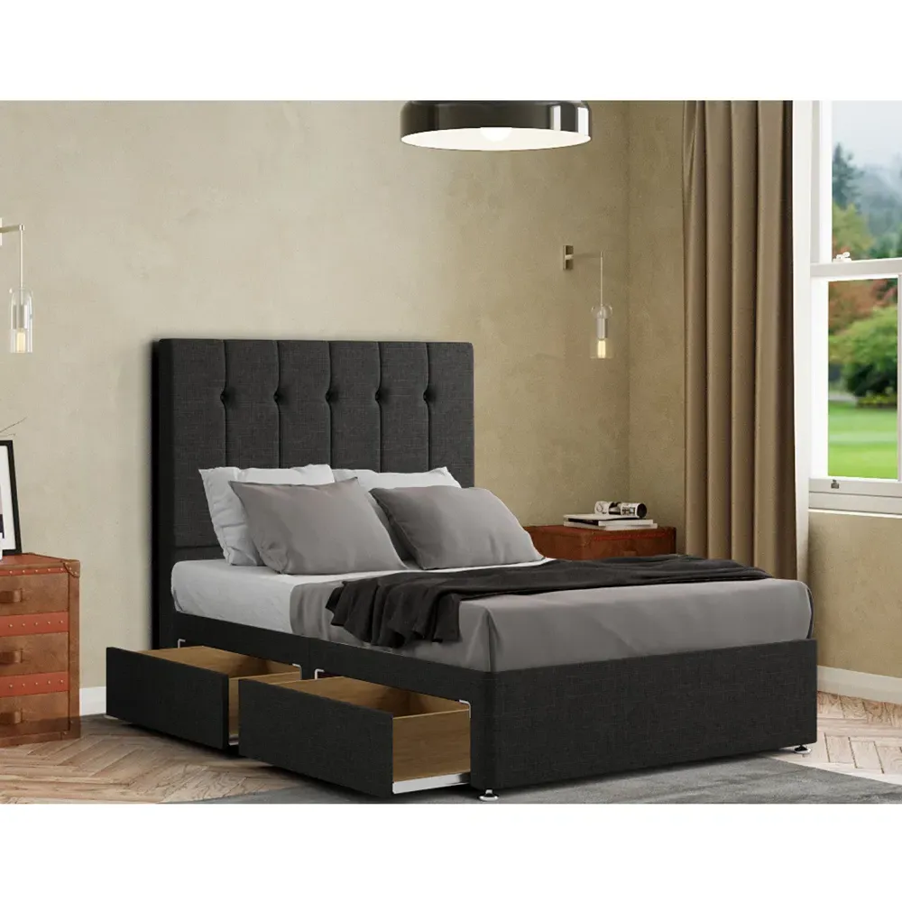 Highland Double Divan Bed with Storage - Black, Linen