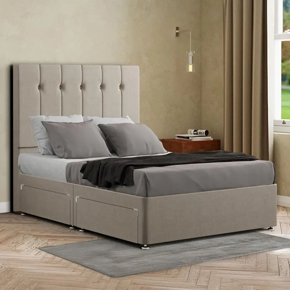 Highland Double Divan Bed with Storage - Cream, Linen