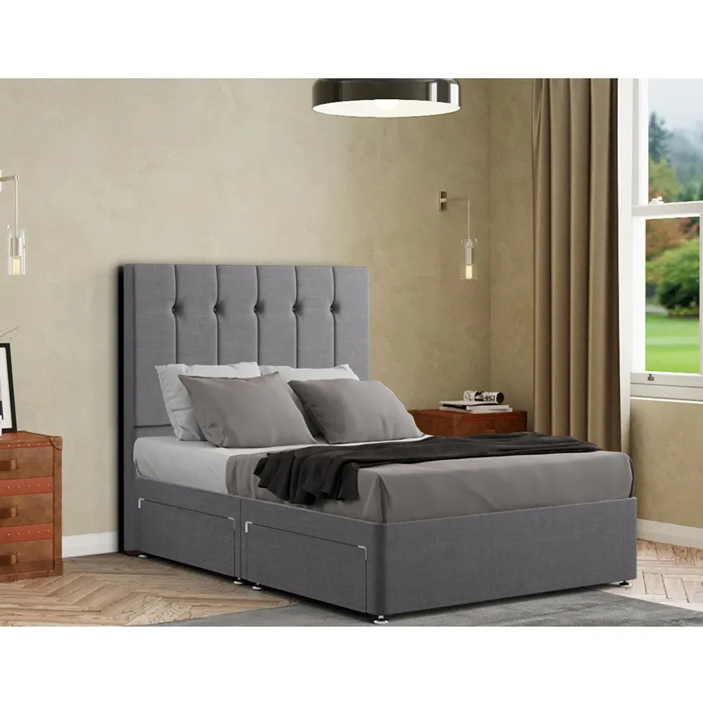 Highland Double Divan Bed with Storage - Grey, Linen