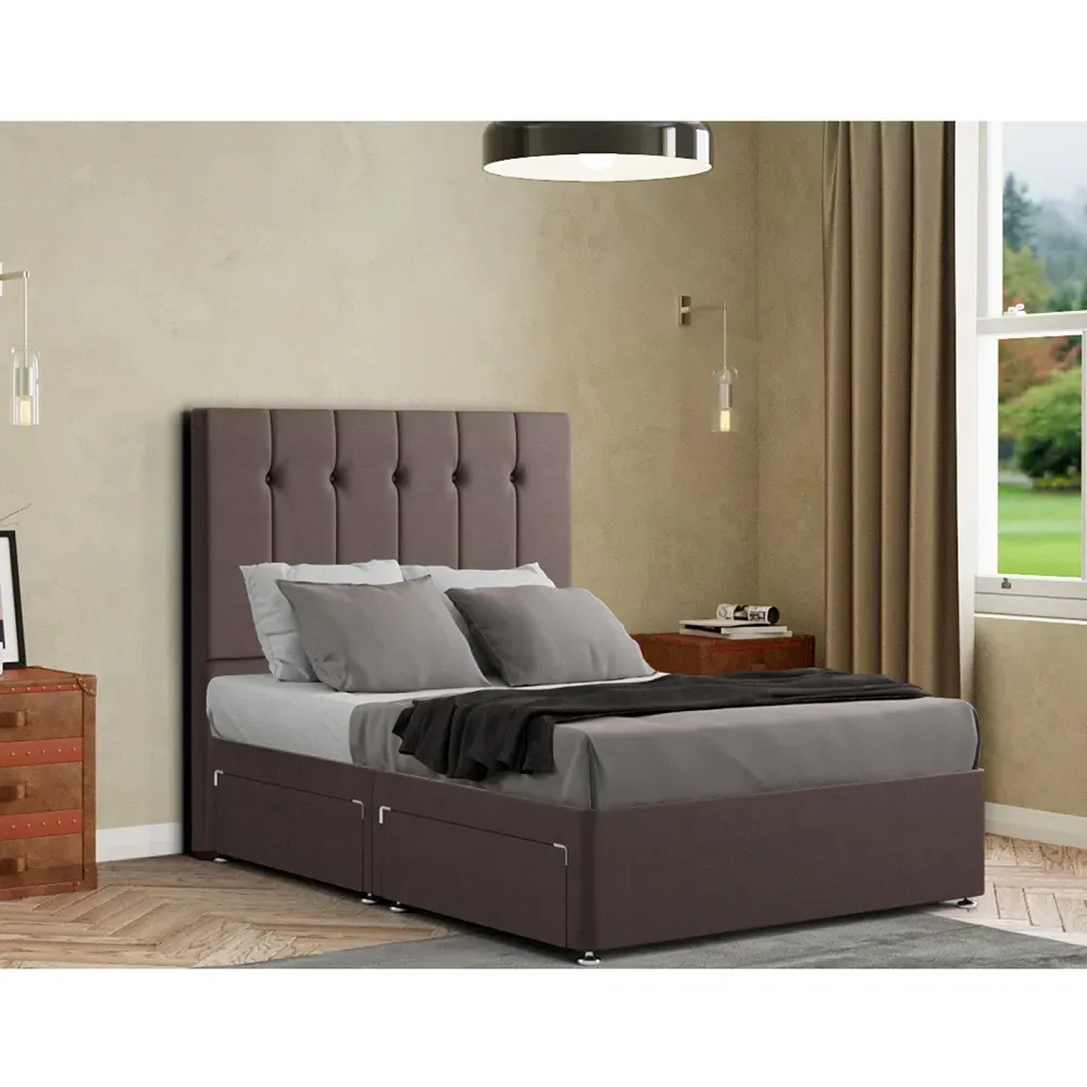 Highland Double Divan Bed with Storage - Grey, Linen