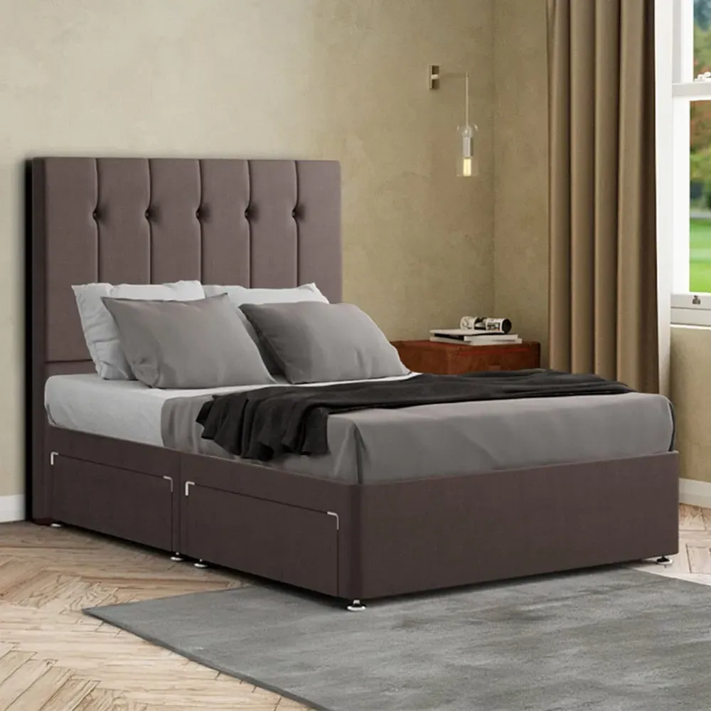 Highland Double Divan Bed with Storage - Grey, Linen