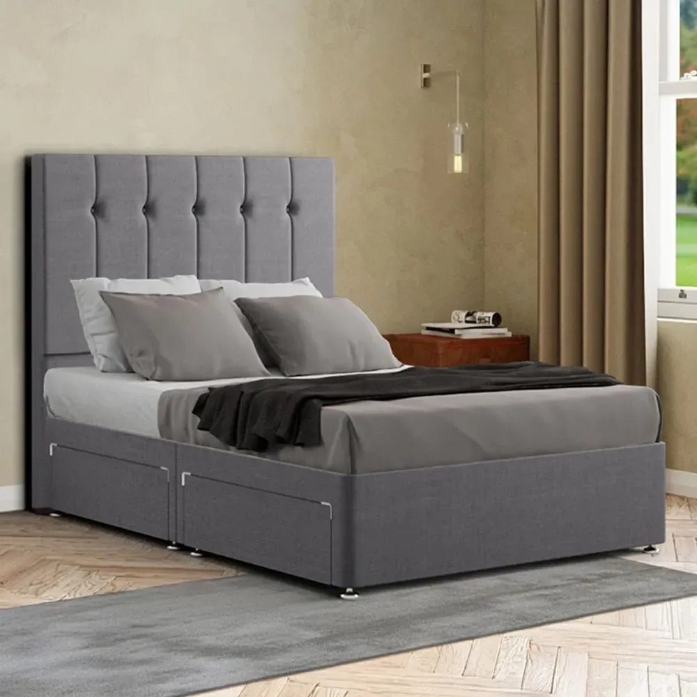 Highland Double Divan Bed with Storage - Grey, Linen