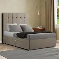 Highland King Size Divan Bed with Storage - Cream, Linen