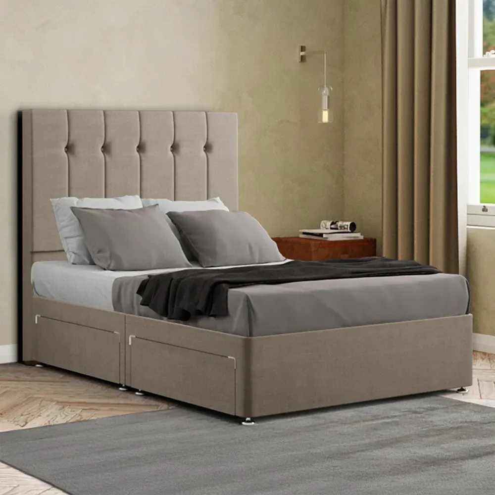 Highland King Size Divan Bed with Storage - Cream, Linen