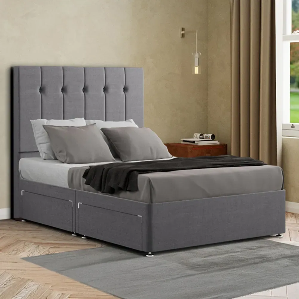Highland King Size Divan Bed with Storage - Grey, Linen