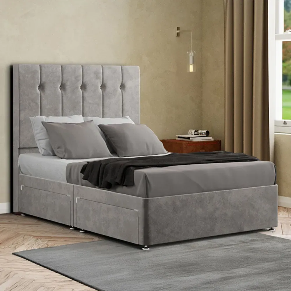 Highland King Size Divan Bed with Storage - Silver